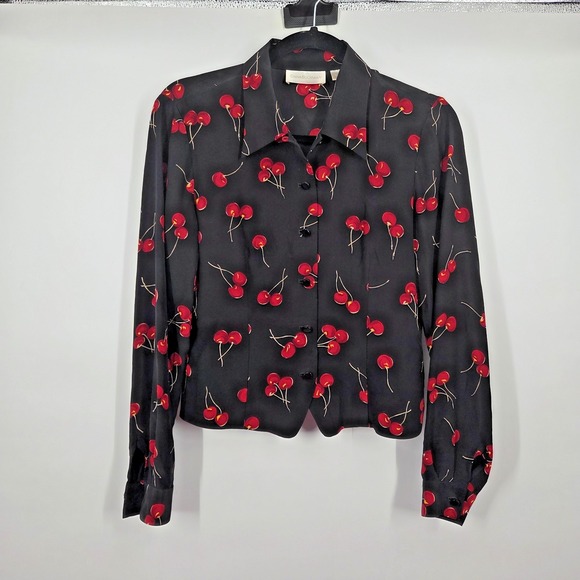 Dana Buchman Tops - VTG Dana Buchman Womens Blouse Shirt Sz 4 Black Red Cherries Silk LS Retro